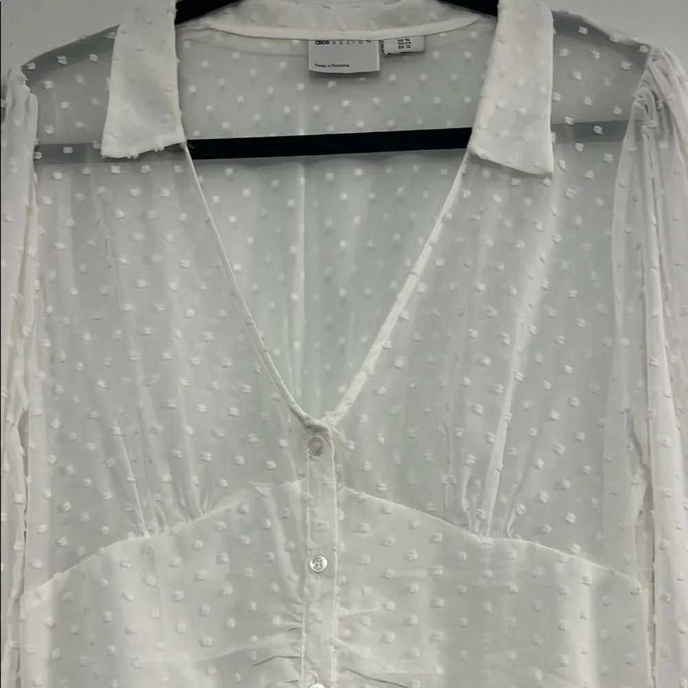 Chic White Ruched Dress with Sheer Sleeves - Picture 3 of 13